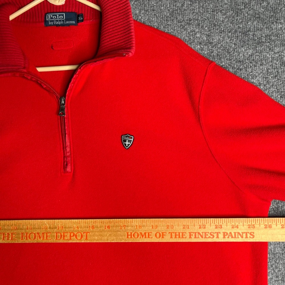 Polo Ralph Lauren Mens XL Red Fleece Quarter Zip Pullover Elbow Patches Logo VTG - Picture 5 of 8